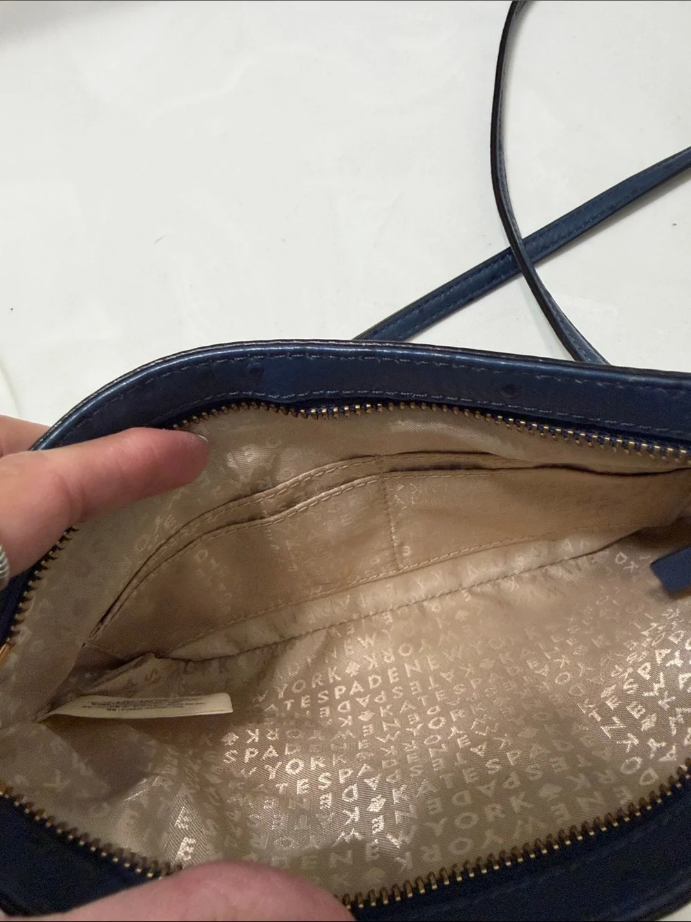 kate spade navy bow ostrich crossbody with gold chain